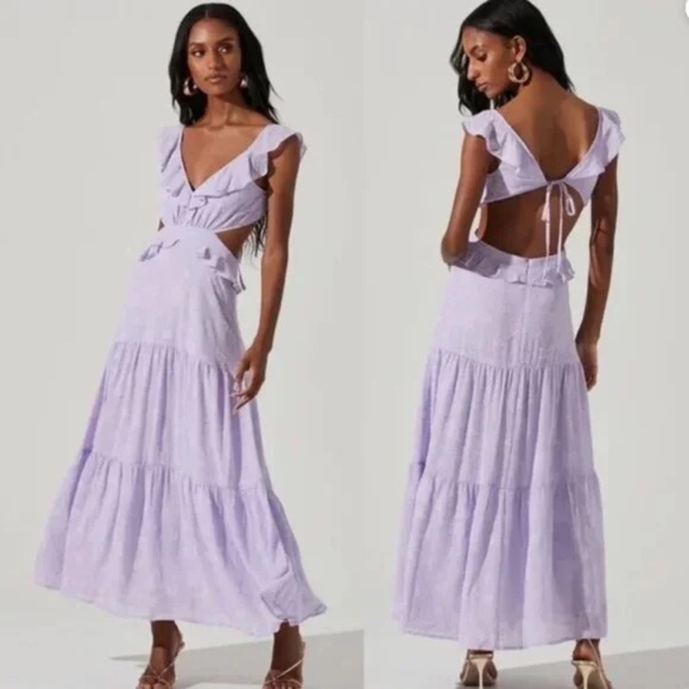 ASTR The Label Cutout Flutter Maxi Dress in lavender size large new with tag